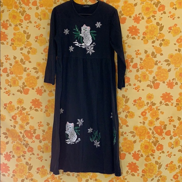 Cute Vintage Glitter Cat 90s Dress - Picture 1 of 8